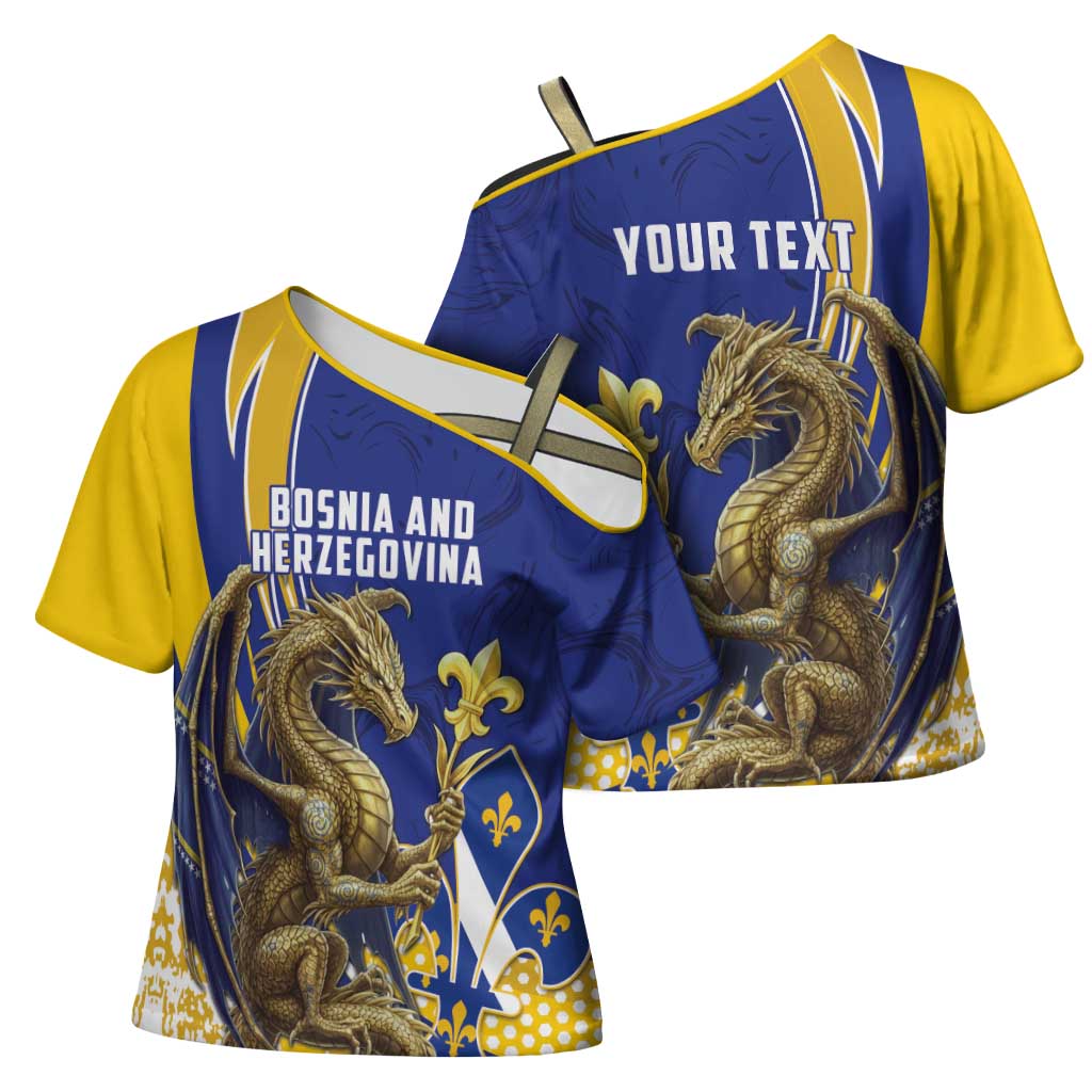 Bosnia and Herzegovina Independence Day Personalized Cross Shoulder Shirt Medieval Dragon Fleur-de-Lis Patriotic