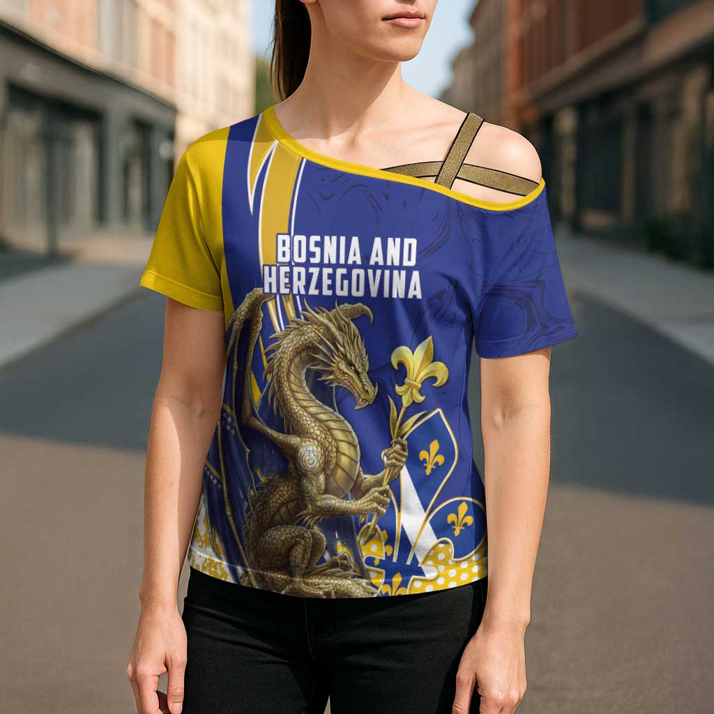 Bosnia and Herzegovina Independence Day Personalized Cross Shoulder Shirt Medieval Dragon Fleur-de-Lis Patriotic