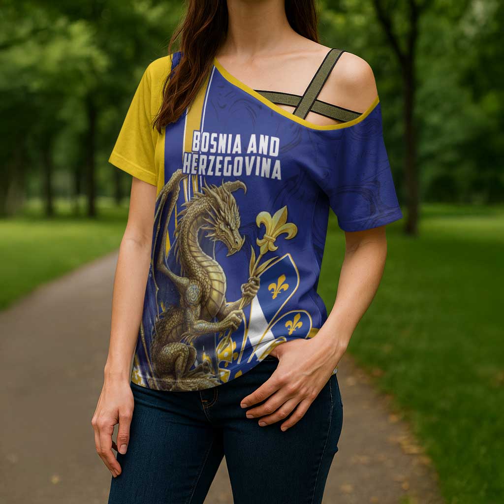 Bosnia and Herzegovina Independence Day Personalized Cross Shoulder Shirt Medieval Dragon Fleur-de-Lis Patriotic