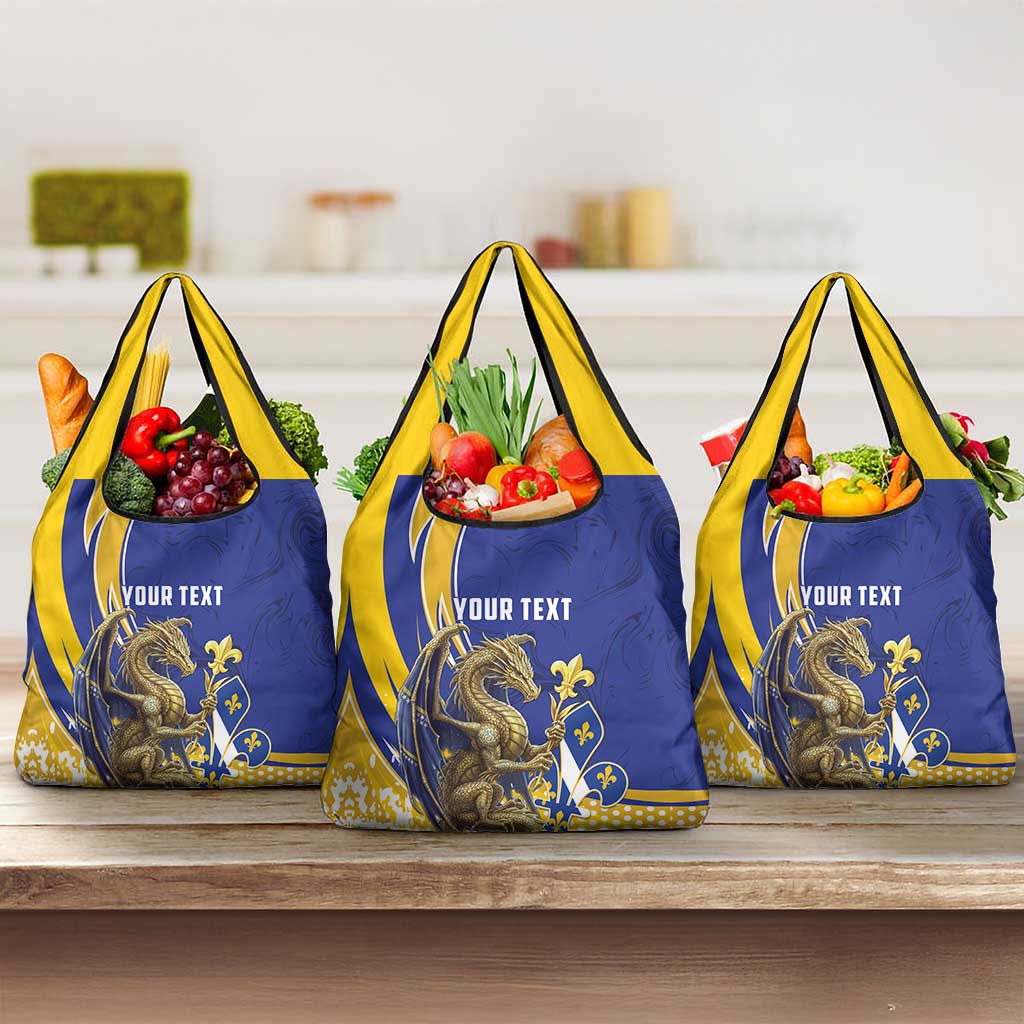 Bosnia and Herzegovina Independence Day Personalized Grocery Bag Medieval Dragon Fleur-de-Lis Patriotic
