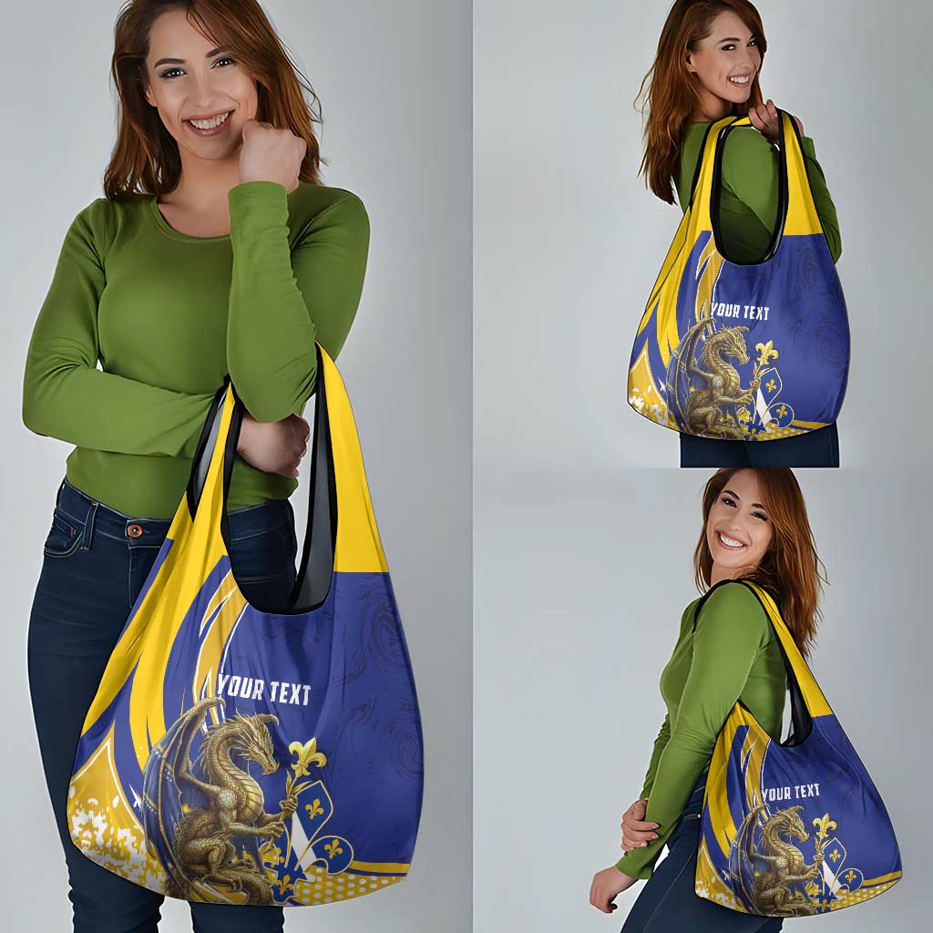 Bosnia and Herzegovina Independence Day Personalized Grocery Bag Medieval Dragon Fleur-de-Lis Patriotic