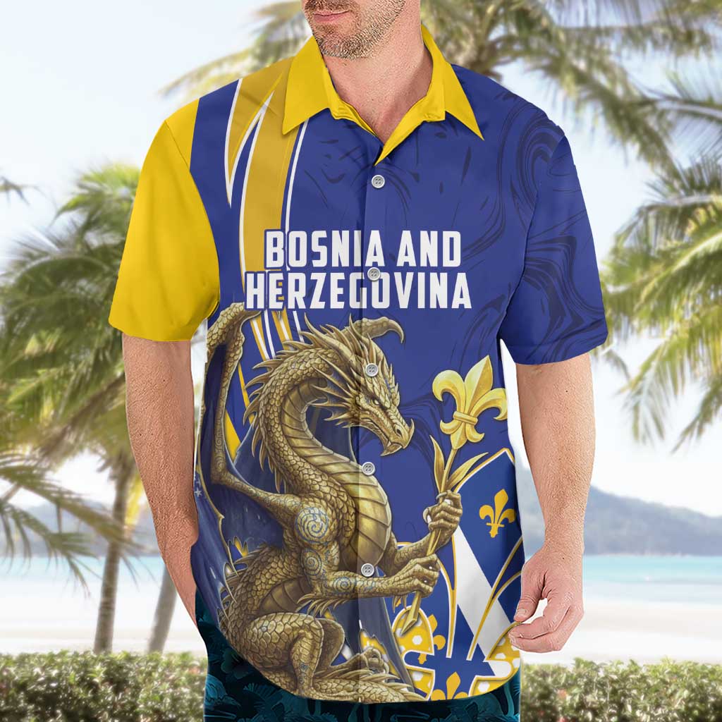 Bosnia and Herzegovina Independence Day Personalized Hawaiian Shirt Medieval Dragon Fleur-de-Lis Patriotic
