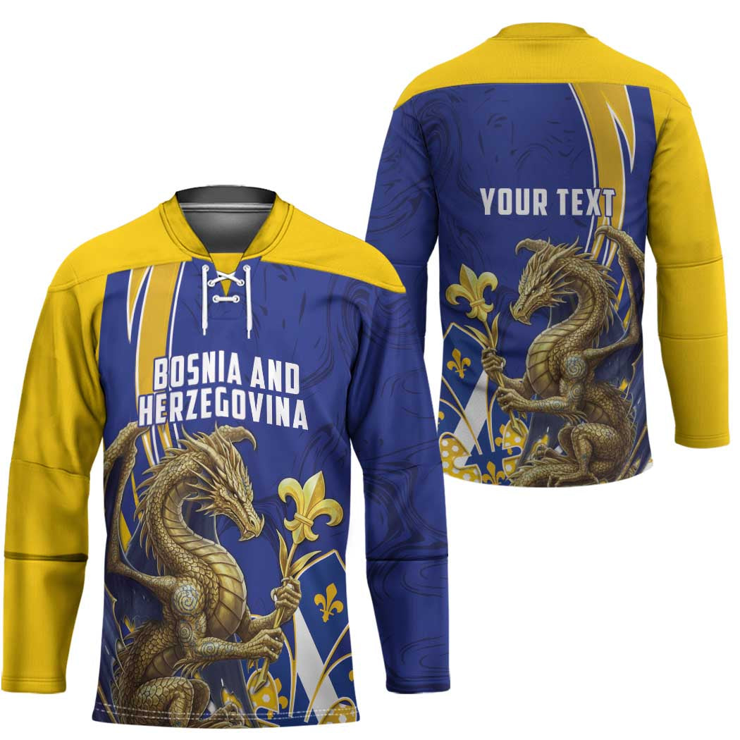Bosnia and Herzegovina Independence Day Personalized Hockey Jersey Medieval Dragon Fleur-de-Lis Patriotic