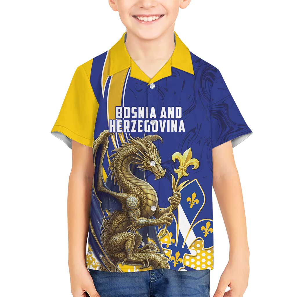 Bosnia and Herzegovina Independence Day Personalized Kid Hawaiian Shirt Medieval Dragon Fleur-de-Lis Patriotic