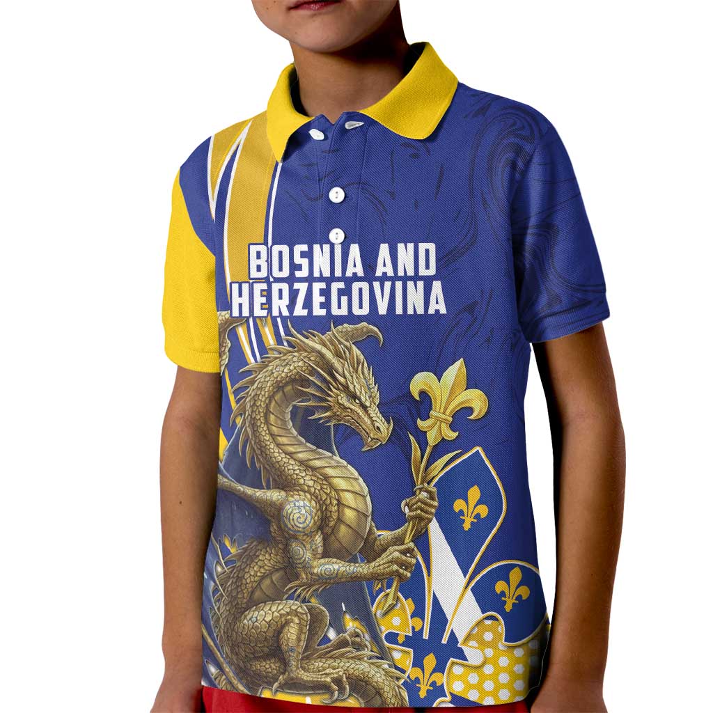 Bosnia and Herzegovina Independence Day Personalized Kid Polo Shirt Medieval Dragon Fleur-de-Lis Patriotic