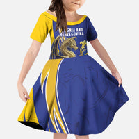 Bosnia and Herzegovina Independence Day Personalized Kid Short Sleeve Dress Medieval Dragon Fleur-de-Lis Patriotic