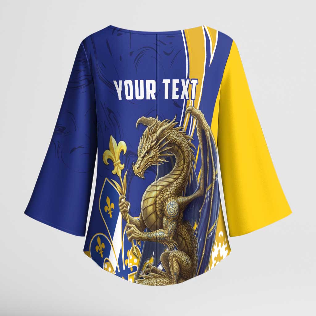 Bosnia and Herzegovina Independence Day Personalized Kimono Sleeve Blouse Medieval Dragon Fleur-de-Lis Patriotic