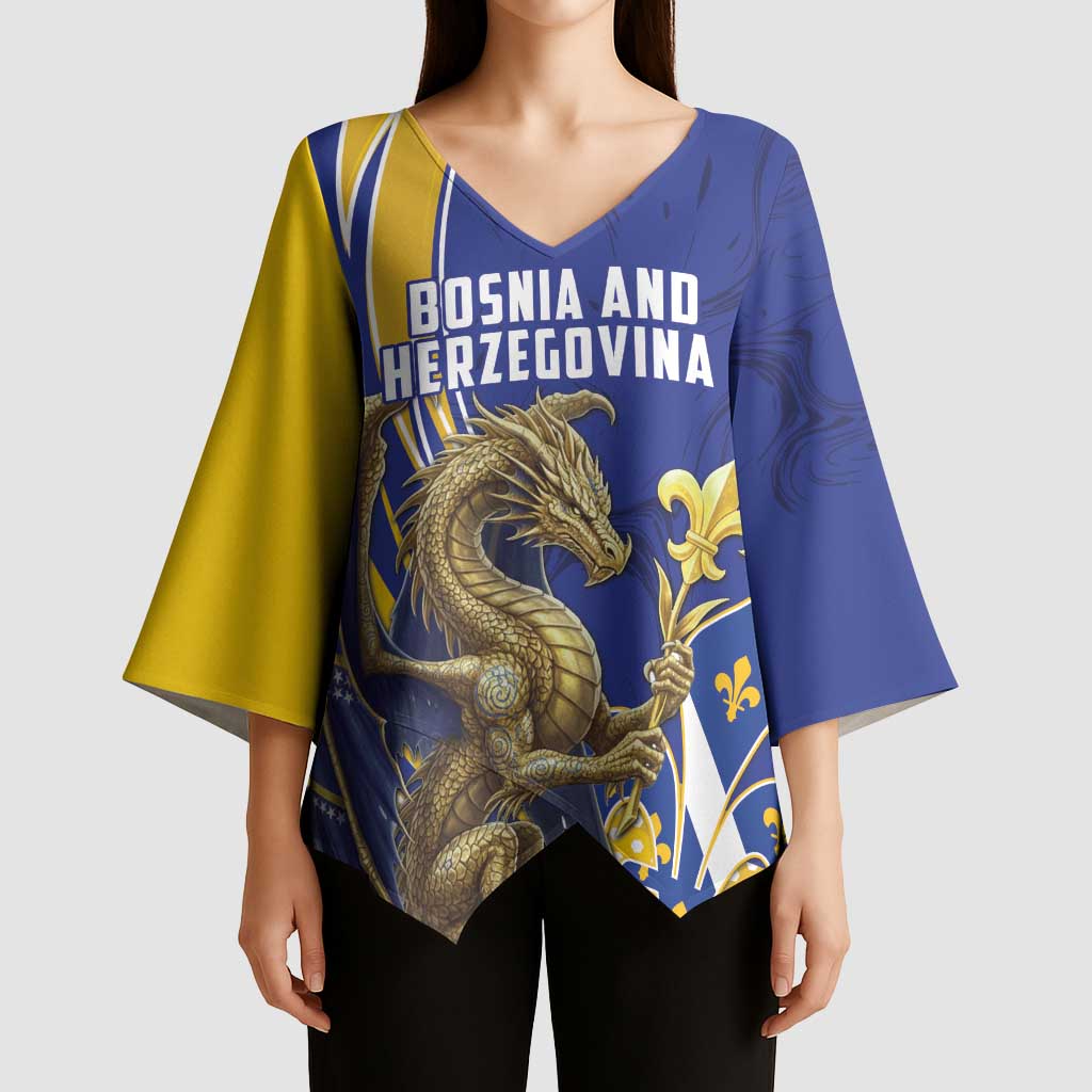 Bosnia and Herzegovina Independence Day Personalized Kimono Sleeve Blouse Medieval Dragon Fleur-de-Lis Patriotic