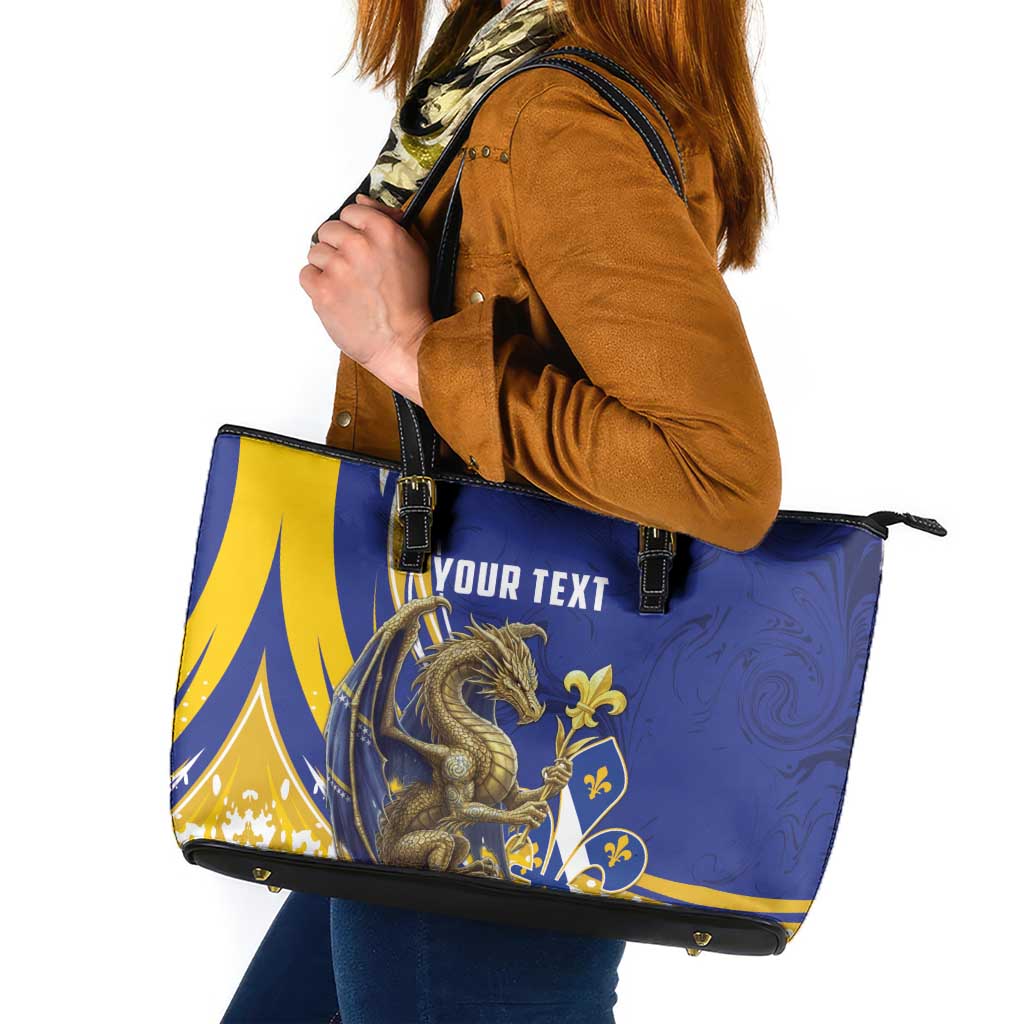 Bosnia and Herzegovina Independence Day Personalized Leather Tote Bag Medieval Dragon Fleur-de-Lis Patriotic