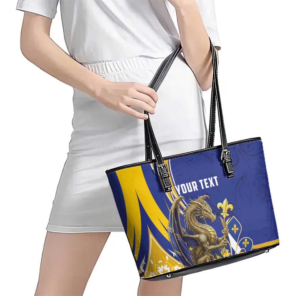 Bosnia and Herzegovina Independence Day Personalized Leather Tote Bag Medieval Dragon Fleur-de-Lis Patriotic