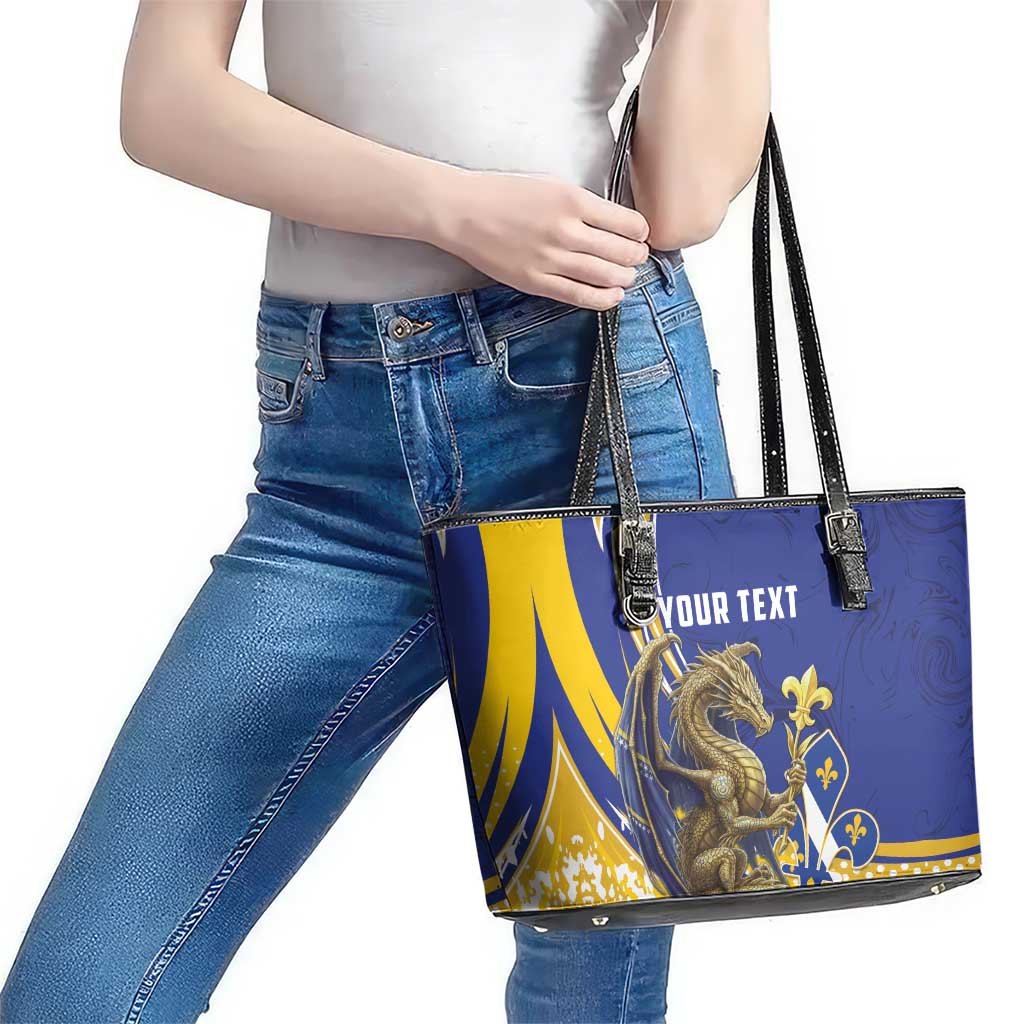 Bosnia and Herzegovina Independence Day Personalized Leather Tote Bag Medieval Dragon Fleur-de-Lis Patriotic
