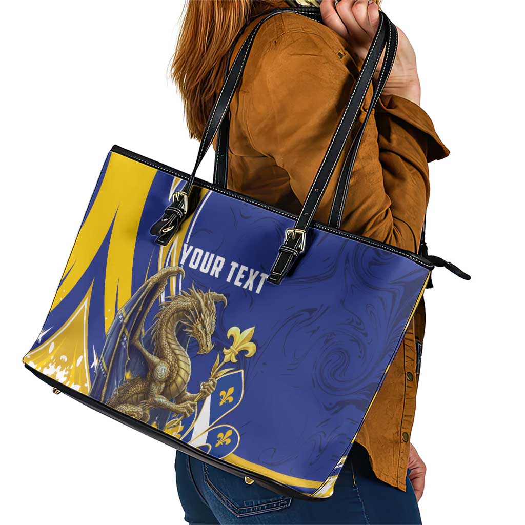 Bosnia and Herzegovina Independence Day Personalized Leather Tote Bag Medieval Dragon Fleur-de-Lis Patriotic