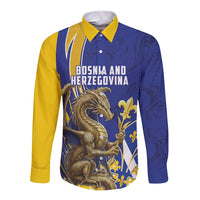 Bosnia and Herzegovina Independence Day Personalized Long Sleeve Button Shirt Medieval Dragon Fleur-de-Lis Patriotic