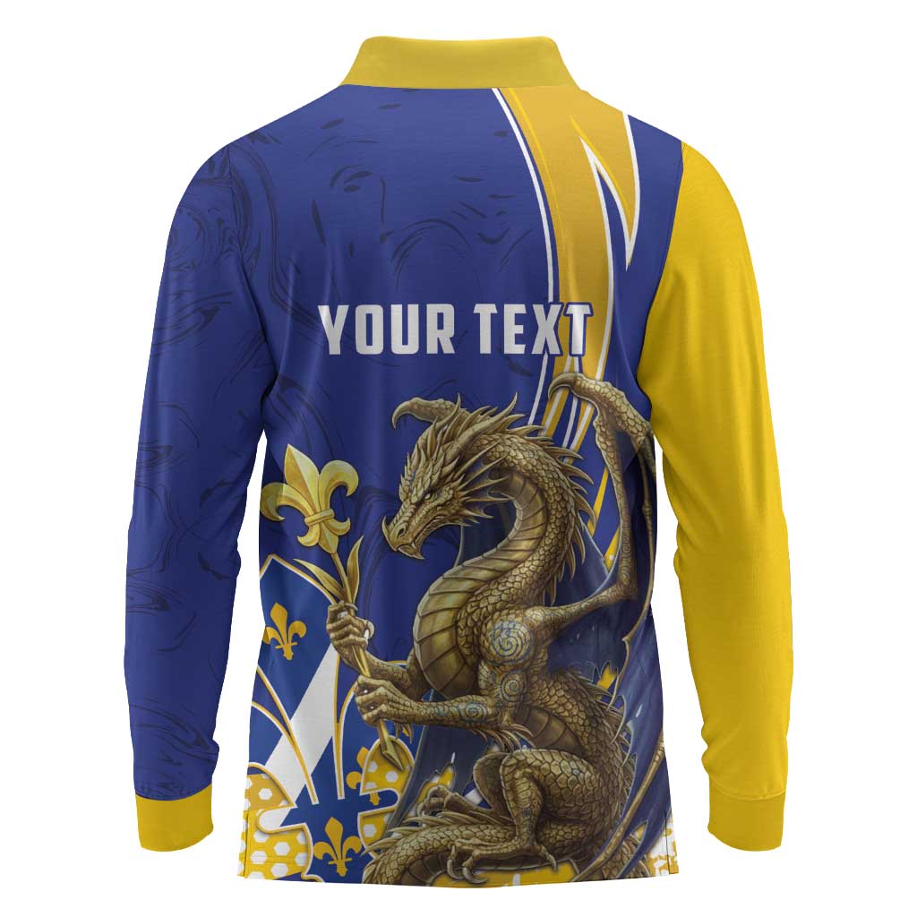 Bosnia and Herzegovina Independence Day Personalized Long Sleeve Polo Shirt Medieval Dragon Fleur-de-Lis Patriotic
