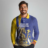 Bosnia and Herzegovina Independence Day Personalized Long Sleeve Polo Shirt Medieval Dragon Fleur-de-Lis Patriotic