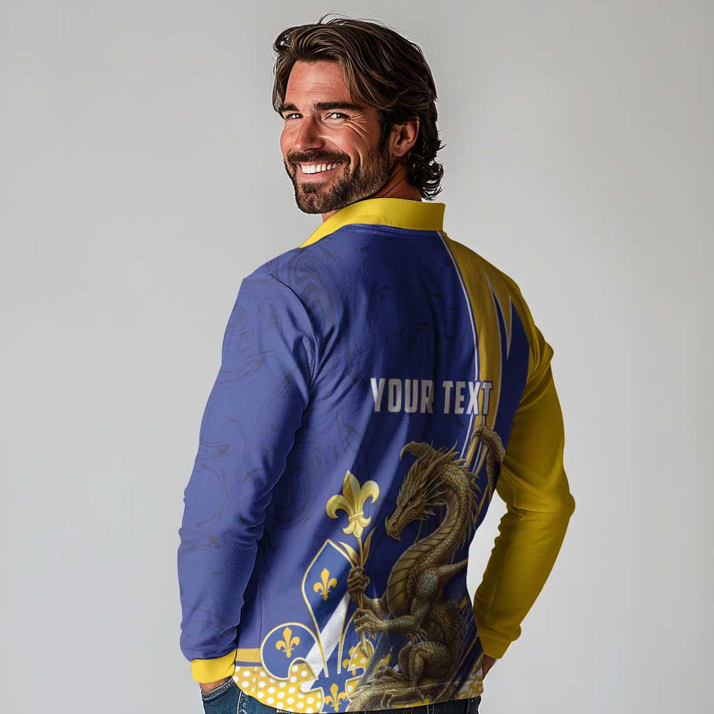 Bosnia and Herzegovina Independence Day Personalized Long Sleeve Polo Shirt Medieval Dragon Fleur-de-Lis Patriotic
