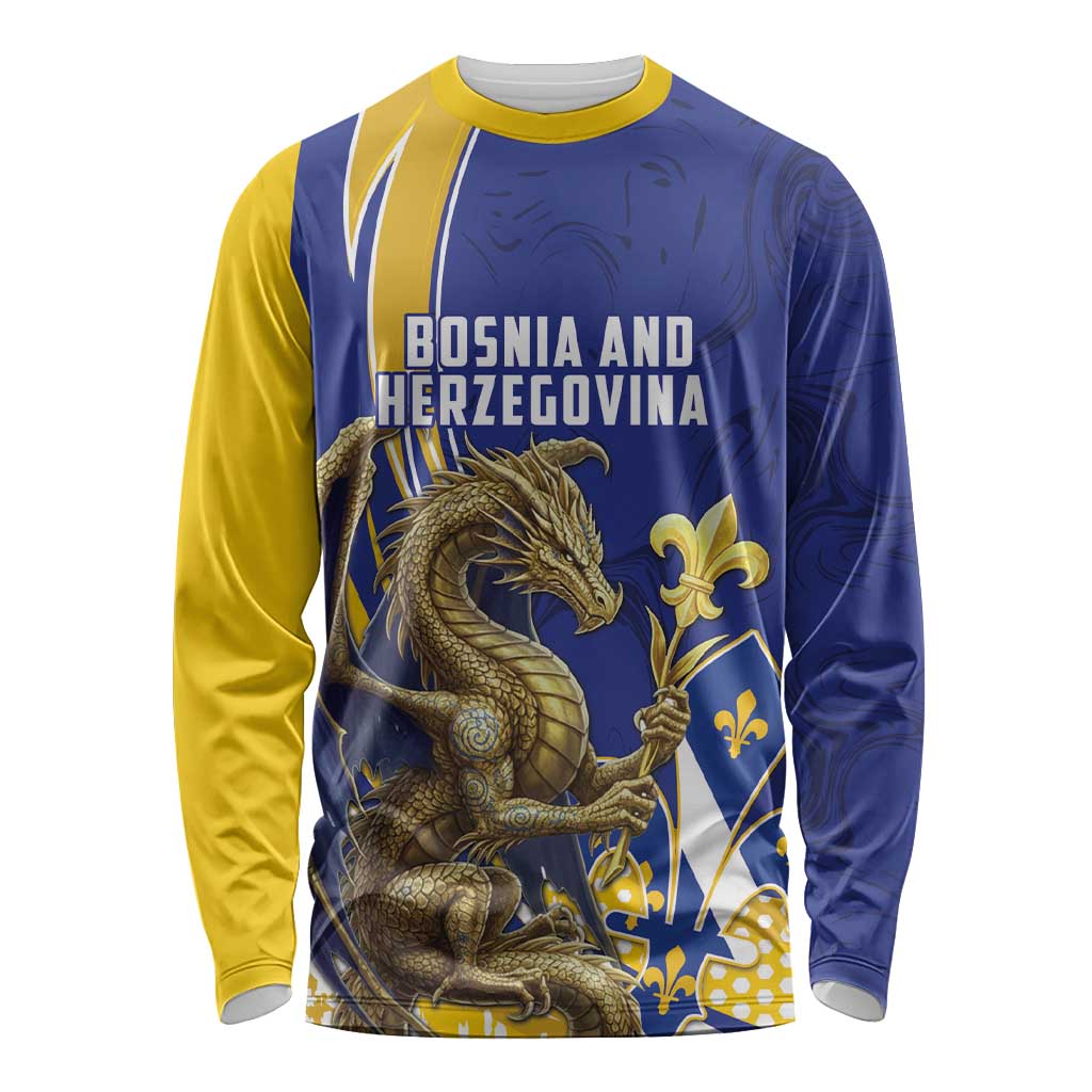Bosnia and Herzegovina Independence Day Personalized Long Sleeve Shirt Medieval Dragon Fleur-de-Lis Patriotic