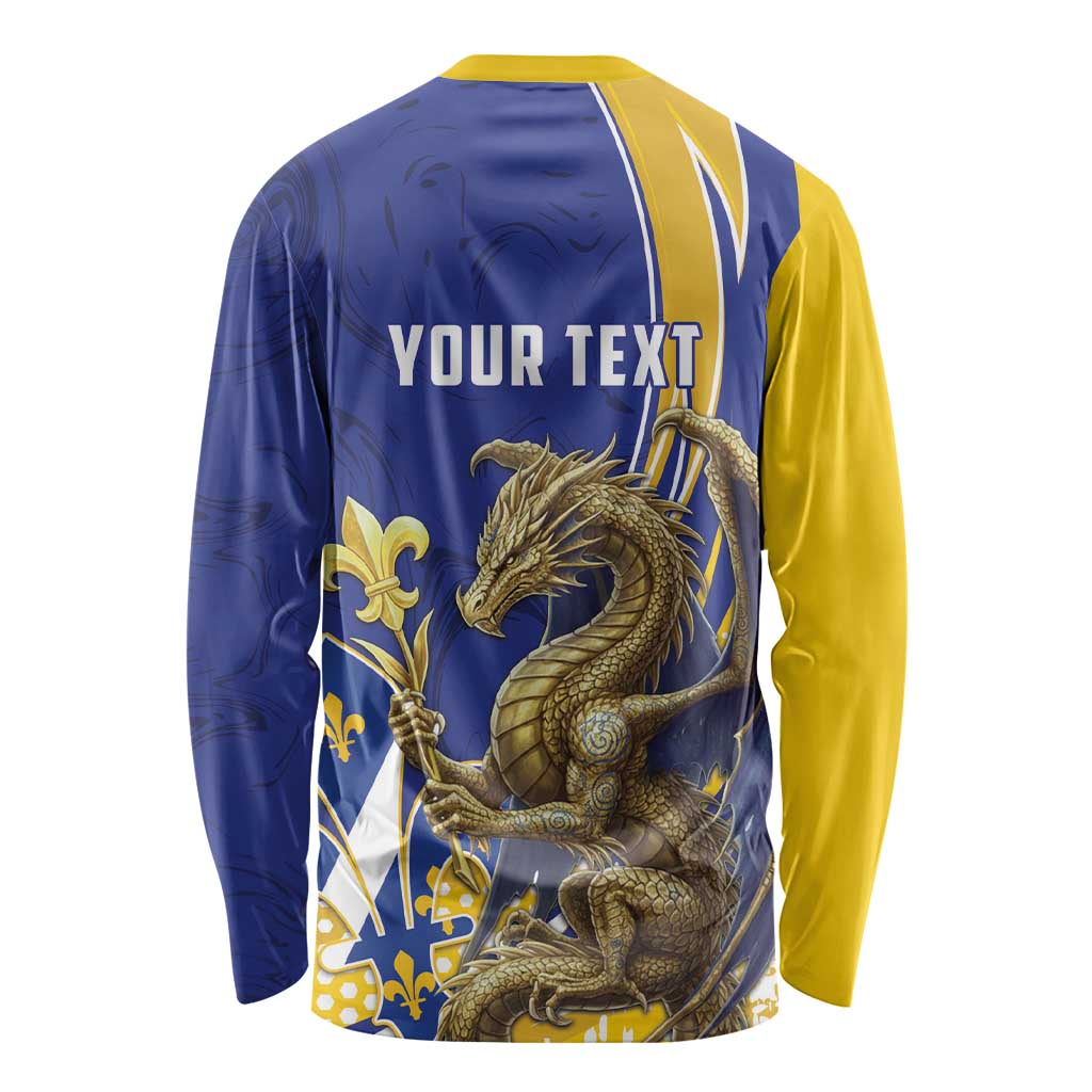 Bosnia and Herzegovina Independence Day Personalized Long Sleeve Shirt Medieval Dragon Fleur-de-Lis Patriotic