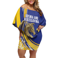 Bosnia and Herzegovina Independence Day Personalized Off Shoulder Short Dress Medieval Dragon Fleur-de-Lis Patriotic