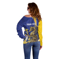 Bosnia and Herzegovina Independence Day Personalized Off Shoulder Sweater Medieval Dragon Fleur-de-Lis Patriotic