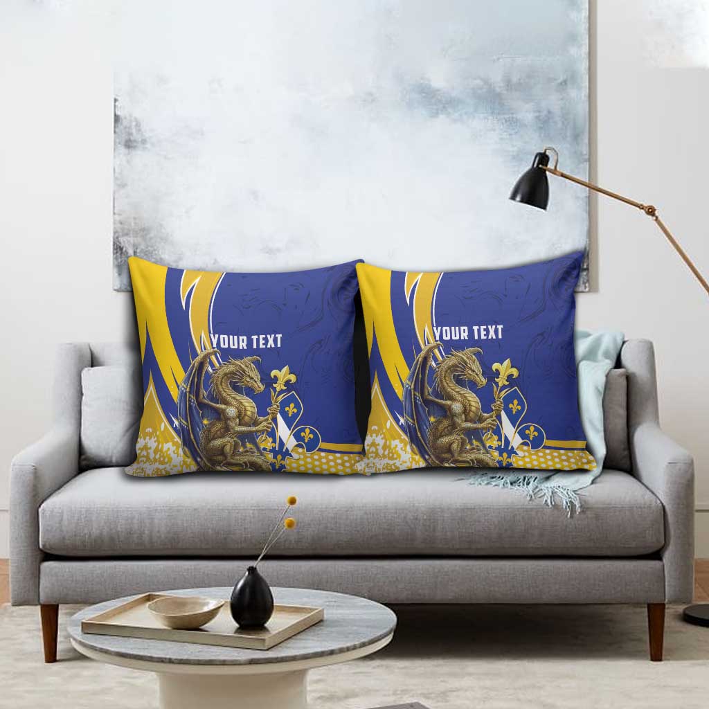 Bosnia and Herzegovina Independence Day Personalized Pillow Cover Medieval Dragon Fleur-de-Lis Patriotic