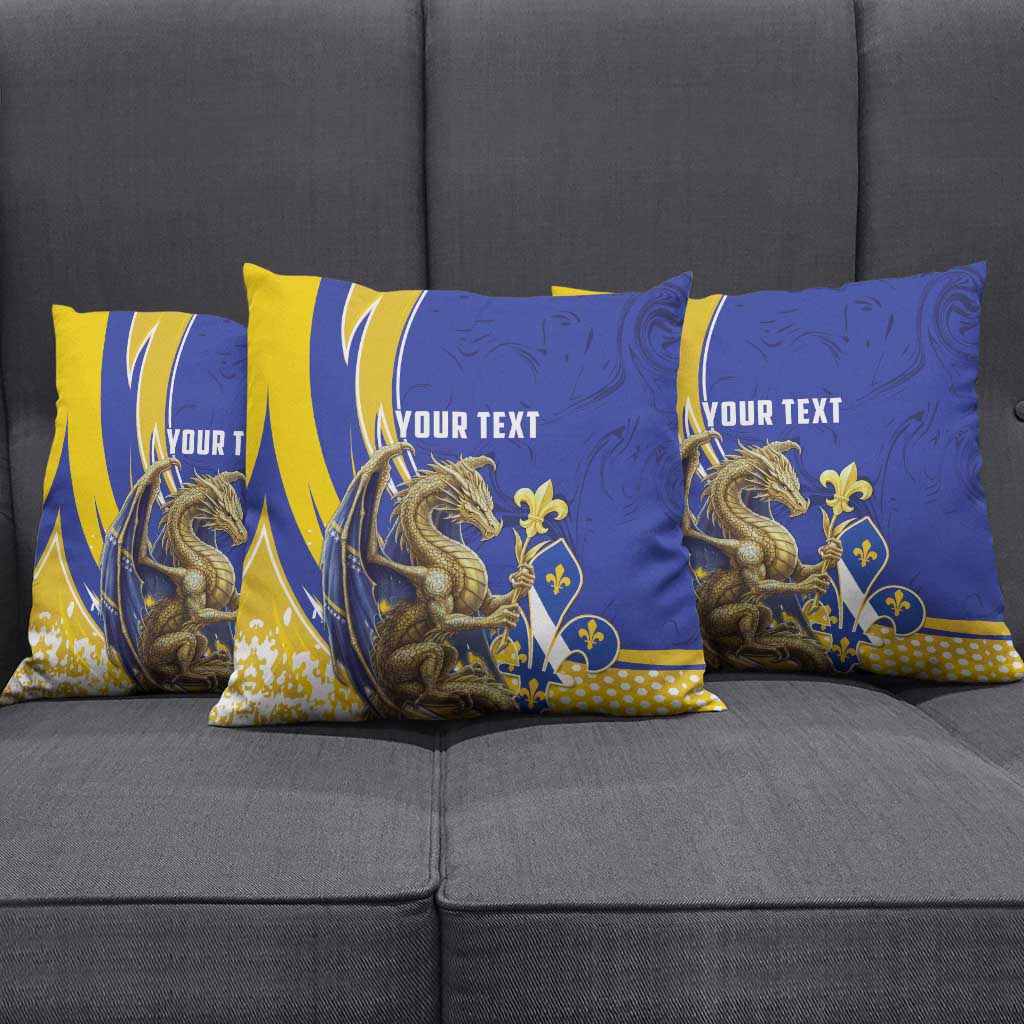 Bosnia and Herzegovina Independence Day Personalized Pillow Cover Medieval Dragon Fleur-de-Lis Patriotic