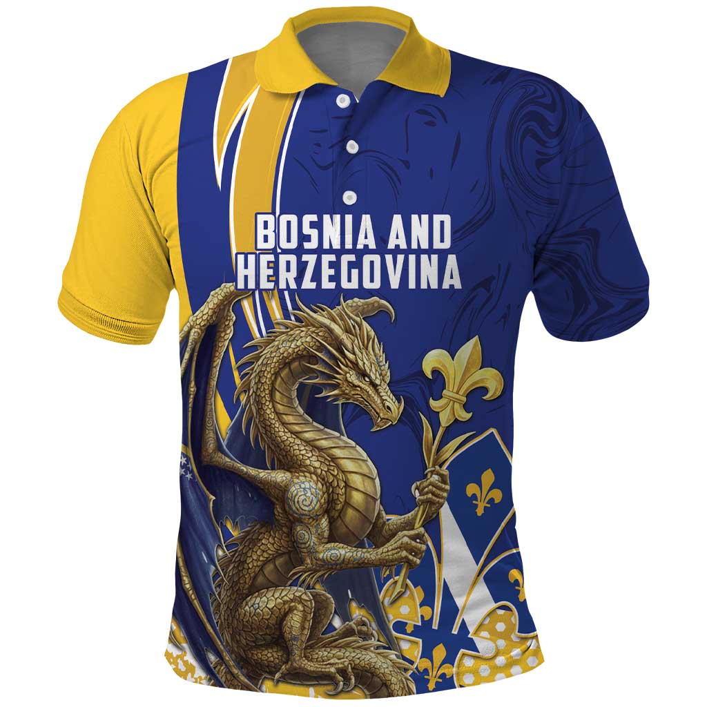 Bosnia and Herzegovina Independence Day Personalized Polo Shirt Medieval Dragon Fleur-de-Lis Patriotic