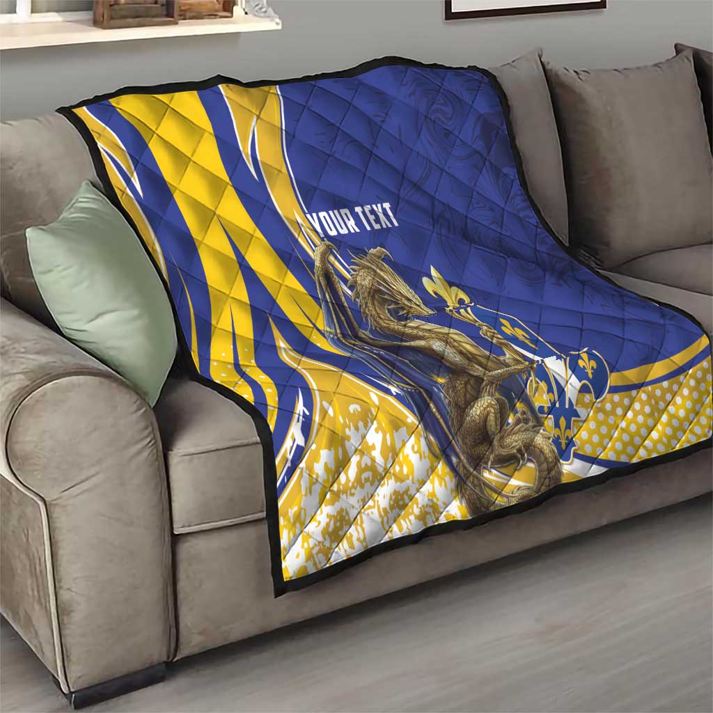 Bosnia and Herzegovina Independence Day Personalized Quilt Medieval Dragon Fleur-de-Lis Patriotic