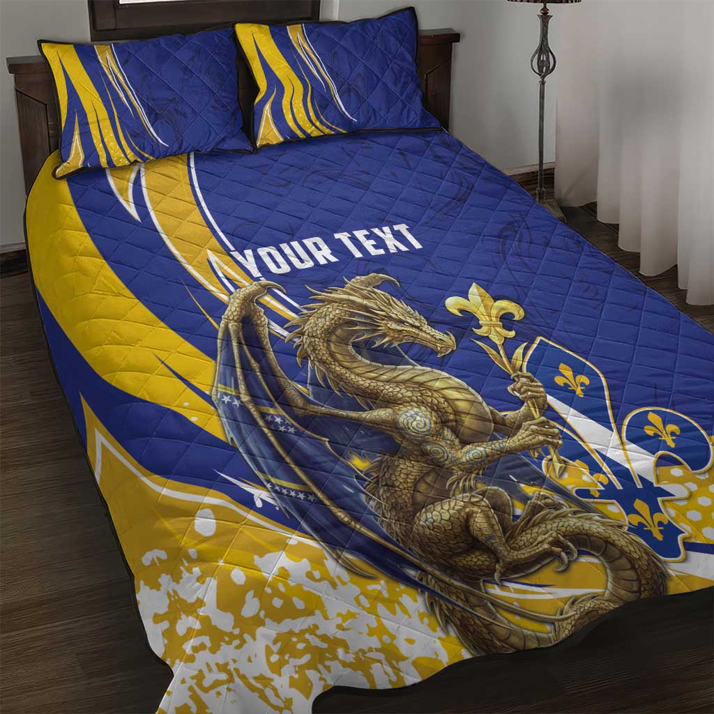 Bosnia and Herzegovina Independence Day Personalized Quilt Bed Set Medieval Dragon Fleur-de-Lis Patriotic