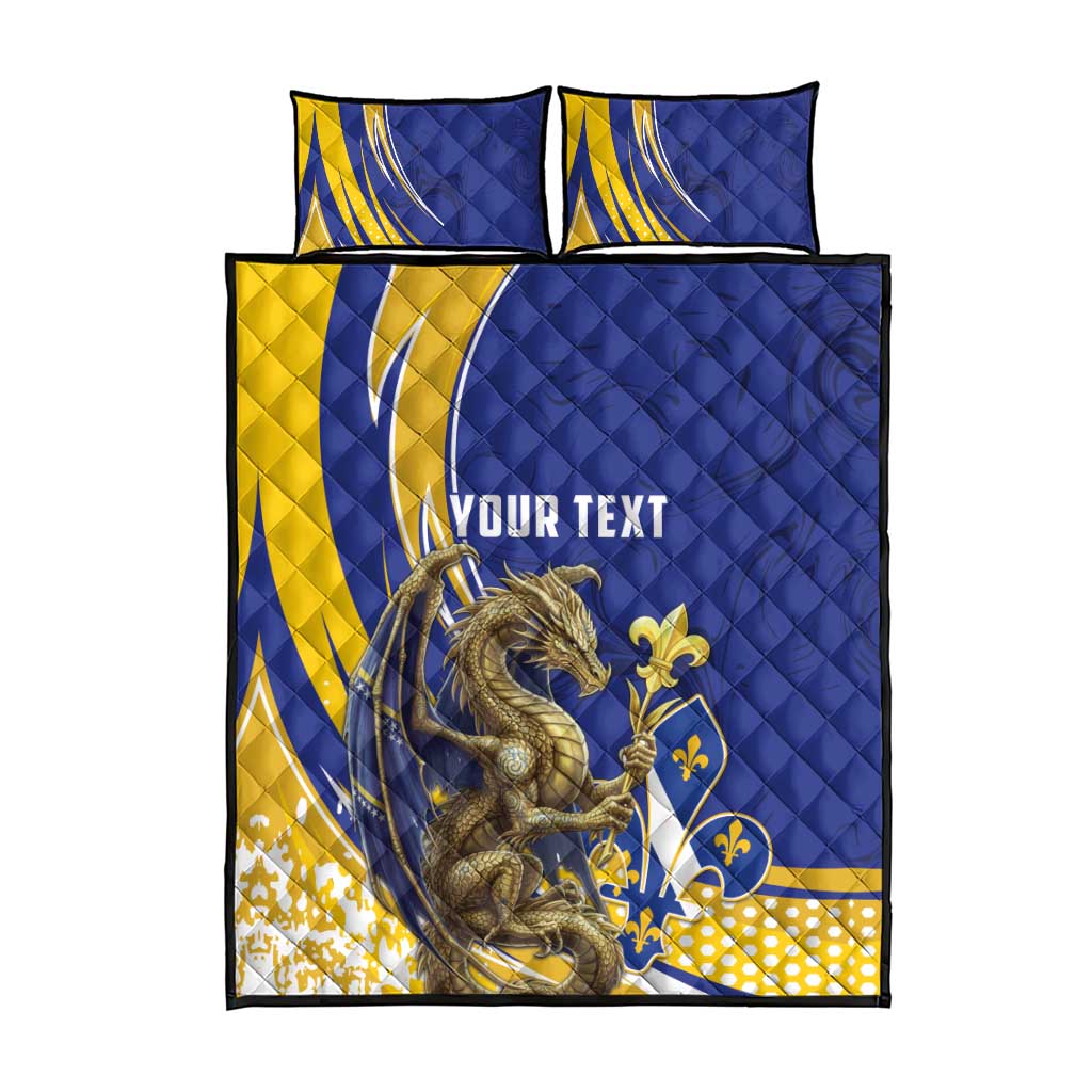 Bosnia and Herzegovina Independence Day Personalized Quilt Bed Set Medieval Dragon Fleur-de-Lis Patriotic