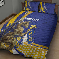Bosnia and Herzegovina Independence Day Personalized Quilt Bed Set Medieval Dragon Fleur-de-Lis Patriotic