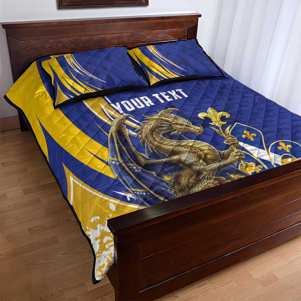 Bosnia and Herzegovina Independence Day Personalized Quilt Bed Set Medieval Dragon Fleur-de-Lis Patriotic