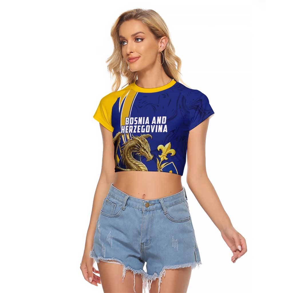 Bosnia and Herzegovina Independence Day Personalized Raglan Cropped T Shirt Medieval Dragon Fleur-de-Lis Patriotic