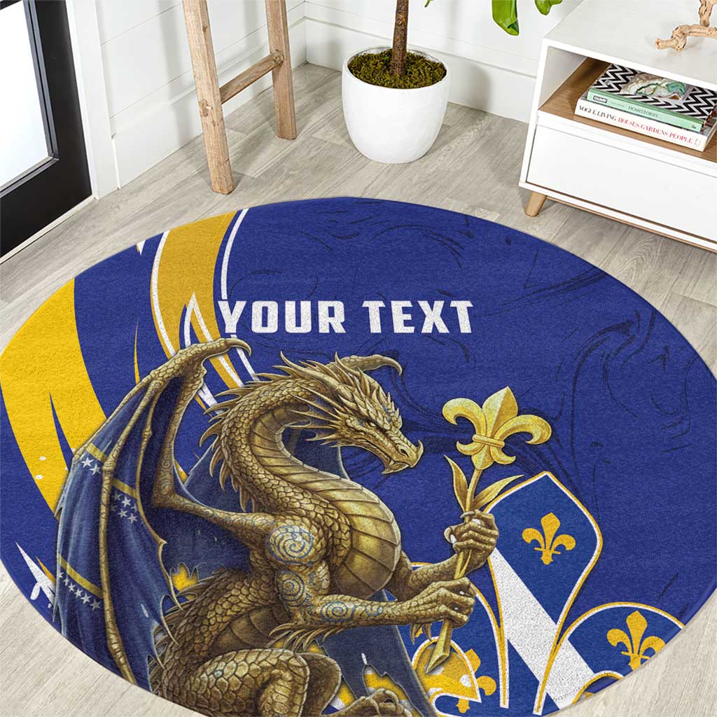 Bosnia and Herzegovina Independence Day Personalized Round Carpet Medieval Dragon Fleur-de-Lis Patriotic
