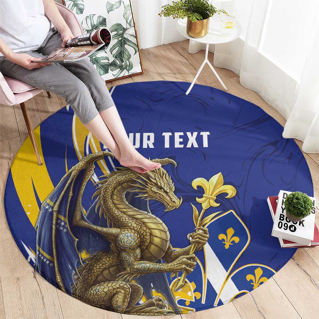 Bosnia and Herzegovina Independence Day Personalized Round Carpet Medieval Dragon Fleur-de-Lis Patriotic