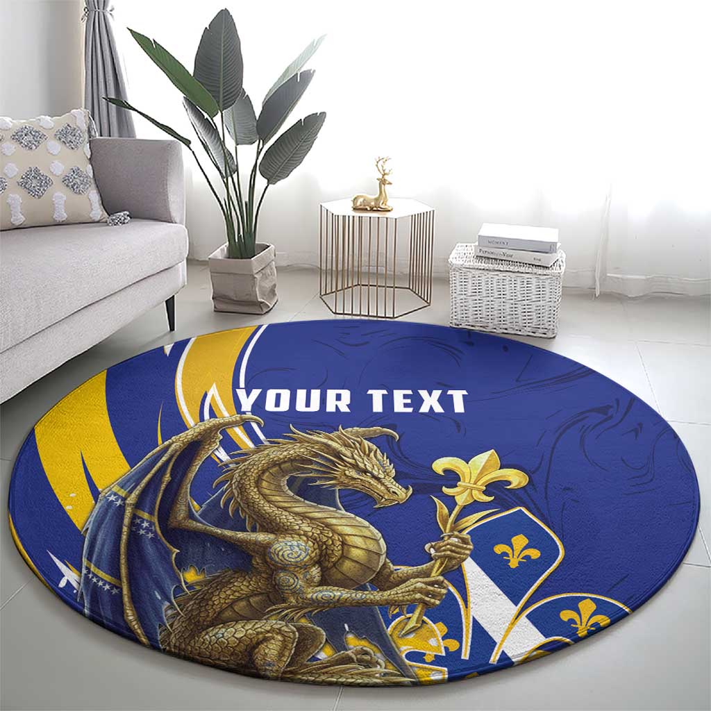 Bosnia and Herzegovina Independence Day Personalized Round Carpet Medieval Dragon Fleur-de-Lis Patriotic