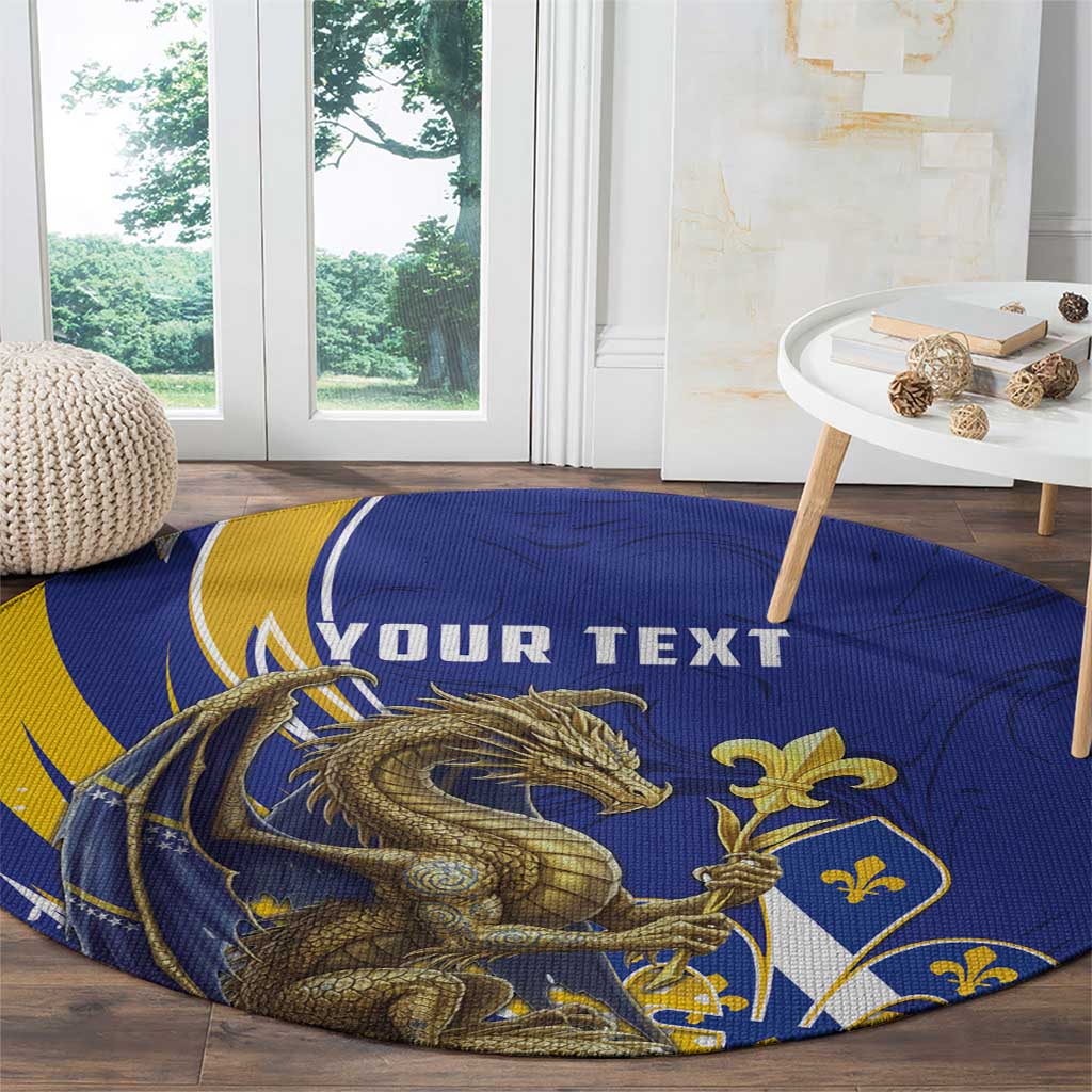 Bosnia and Herzegovina Independence Day Personalized Round Carpet Medieval Dragon Fleur-de-Lis Patriotic