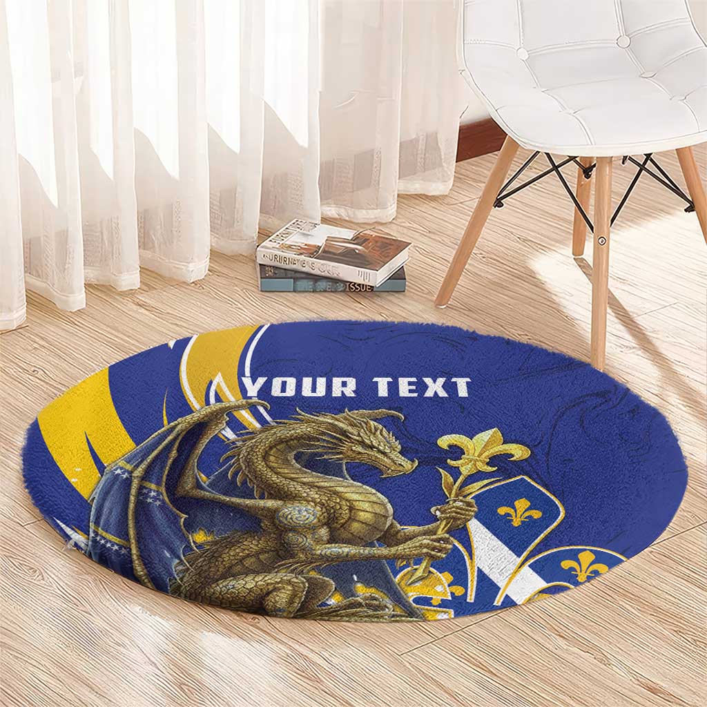 Bosnia and Herzegovina Independence Day Personalized Round Carpet Medieval Dragon Fleur-de-Lis Patriotic
