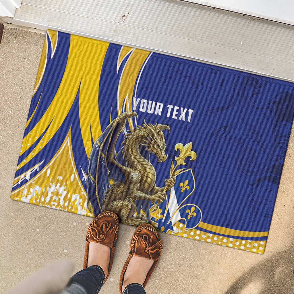 Bosnia and Herzegovina Independence Day Personalized Rubber Doormat Medieval Dragon Fleur-de-Lis Patriotic