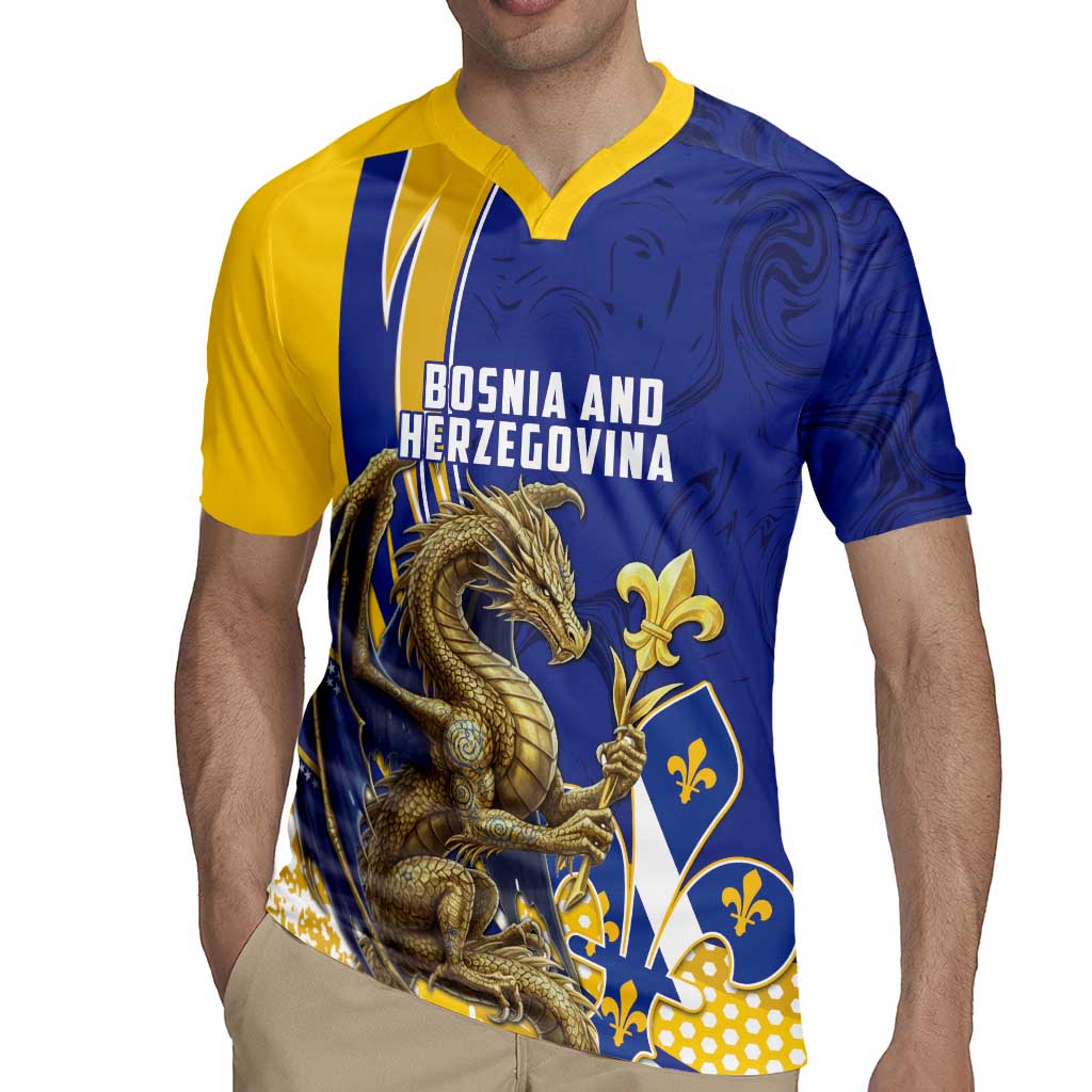 Bosnia and Herzegovina Independence Day Personalized Rugby Jersey Medieval Dragon Fleur-de-Lis Patriotic