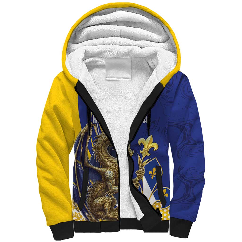 Bosnia and Herzegovina Independence Day Personalized Sherpa Hoodie Medieval Dragon Fleur-de-Lis Patriotic