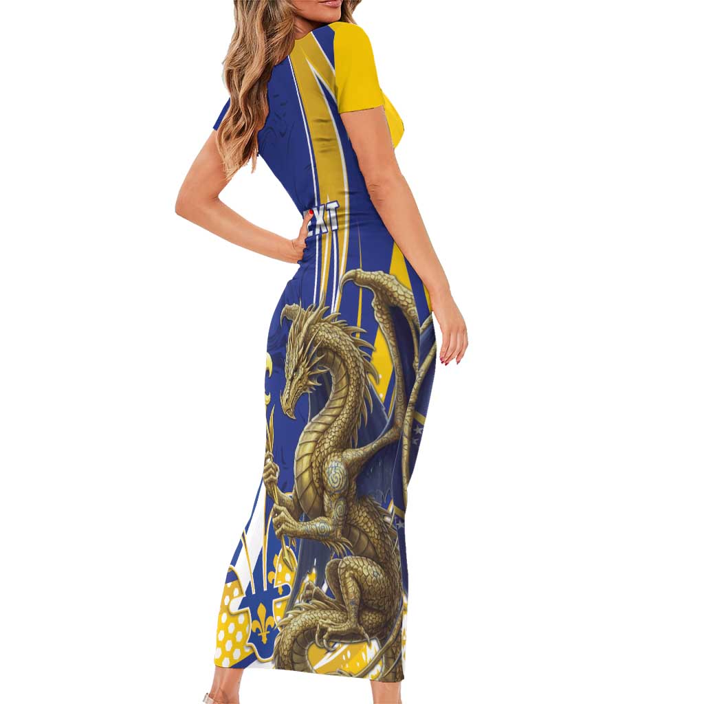 Bosnia and Herzegovina Independence Day Personalized Short Sleeve Bodycon Dress Medieval Dragon Fleur-de-Lis Patriotic