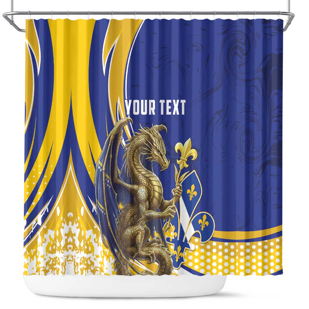 Bosnia and Herzegovina Independence Day Personalized Shower Curtain Medieval Dragon Fleur-de-Lis Patriotic