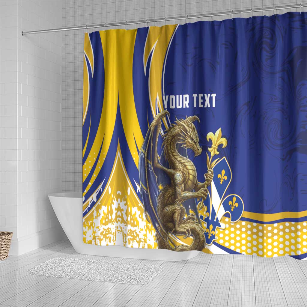 Bosnia and Herzegovina Independence Day Personalized Shower Curtain Medieval Dragon Fleur-de-Lis Patriotic