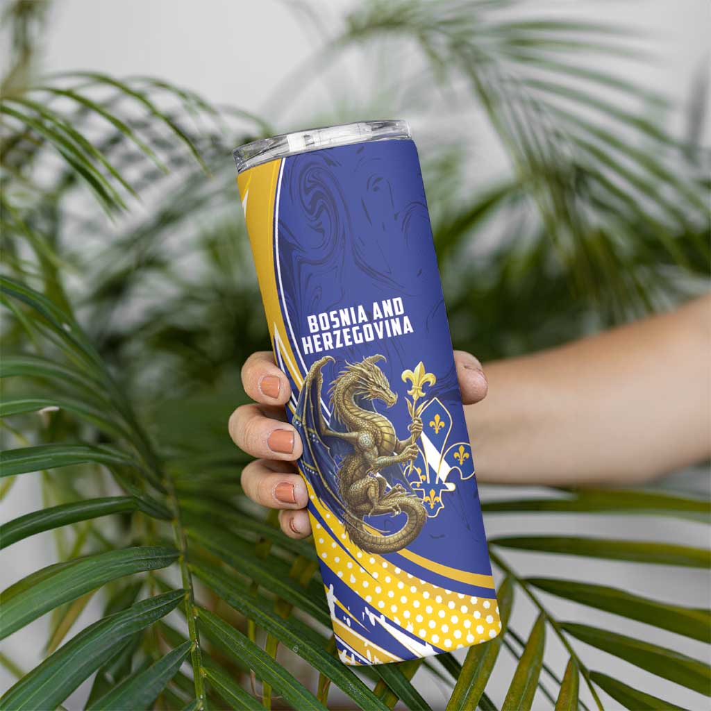 Bosnia and Herzegovina Independence Day Personalized Skinny Tumbler Medieval Dragon Fleur-de-Lis Patriotic