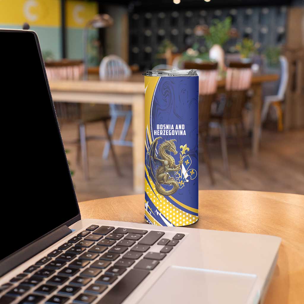 Bosnia and Herzegovina Independence Day Personalized Skinny Tumbler Medieval Dragon Fleur-de-Lis Patriotic
