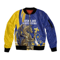 Bosnia and Herzegovina Independence Day Personalized Sleeve Zip Bomber Jacket Medieval Dragon Fleur-de-Lis Patriotic
