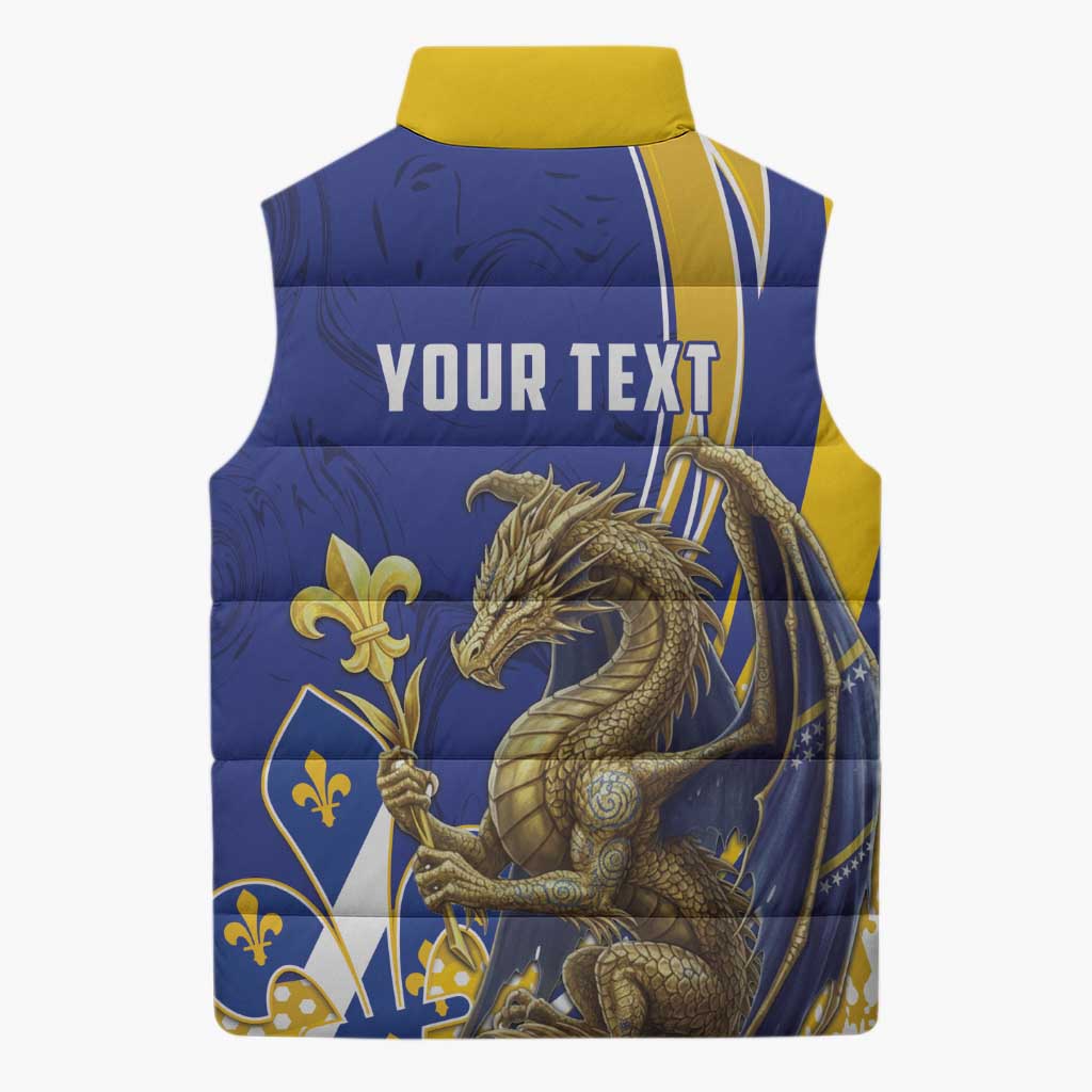Bosnia and Herzegovina Independence Day Personalized Sleeveless Puffer Jacket Medieval Dragon Fleur-de-Lis Patriotic