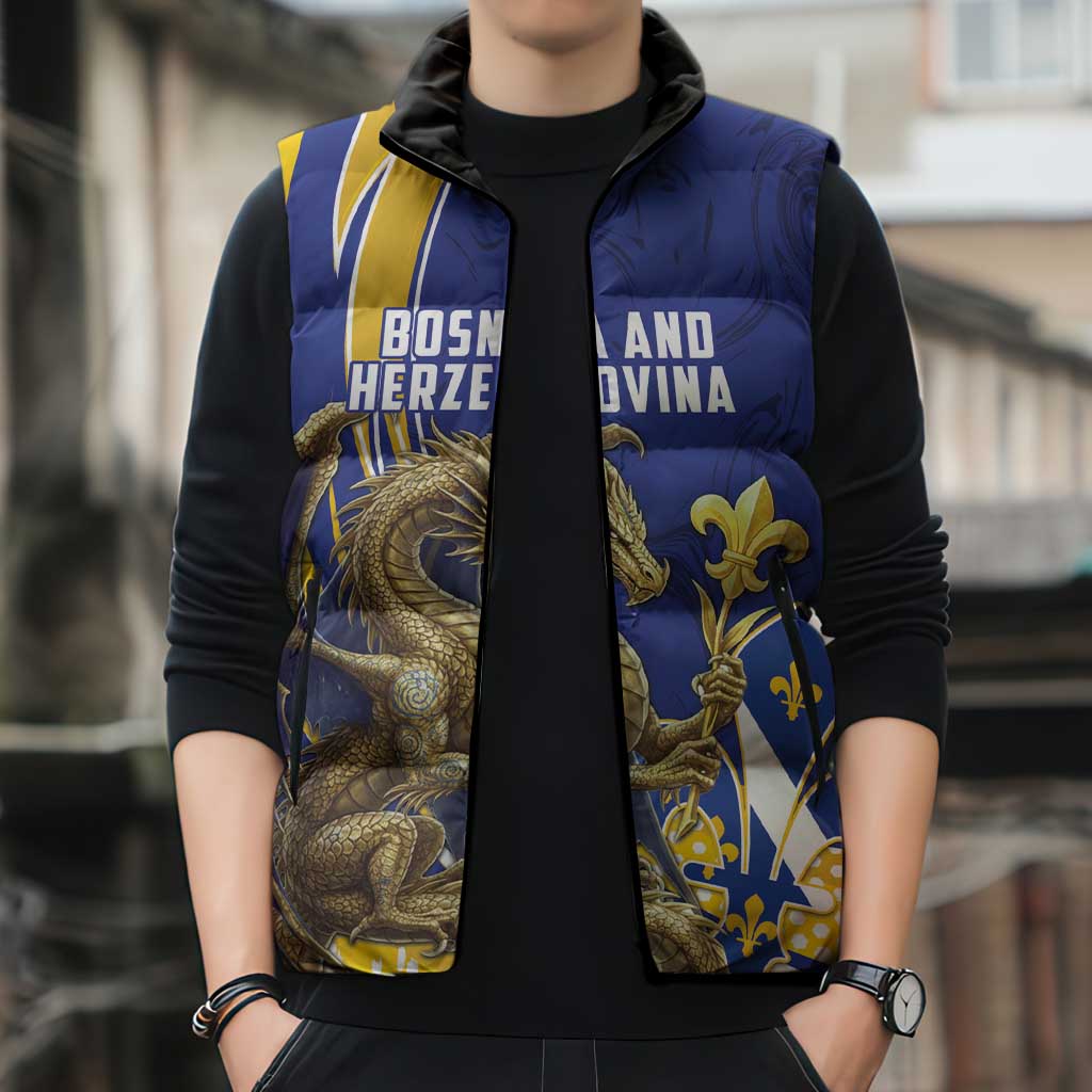 Bosnia and Herzegovina Independence Day Personalized Sleeveless Puffer Jacket Medieval Dragon Fleur-de-Lis Patriotic