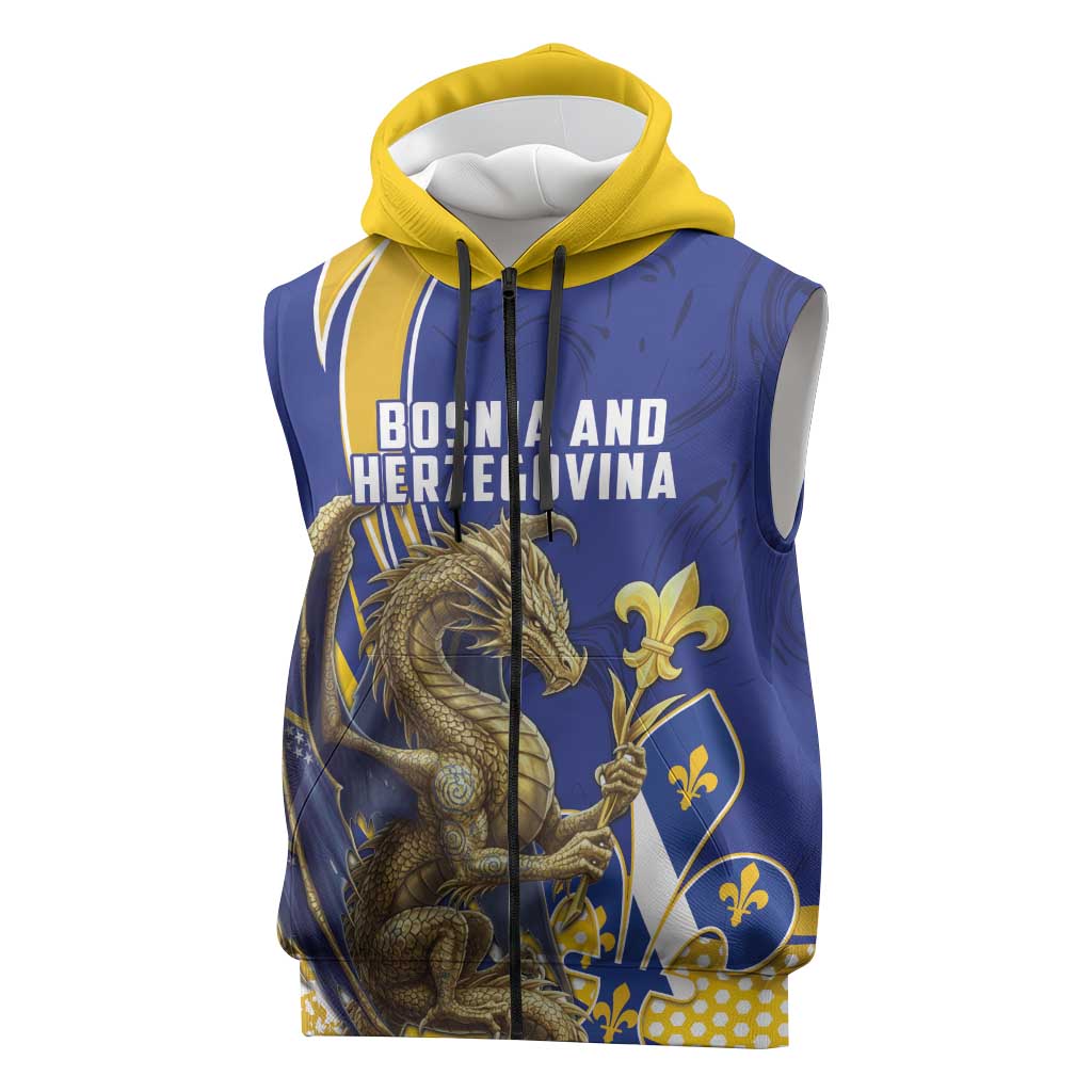 Bosnia and Herzegovina Independence Day Personalized Sleeveless Zip Hoodie Medieval Dragon Fleur-de-Lis Patriotic